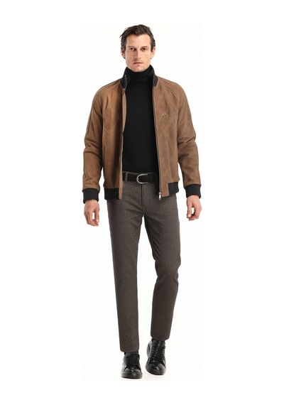 Ramsey Kahverengi Düz Dokuma Slim Fit Casual Pamuk Karışımlı Pantolon