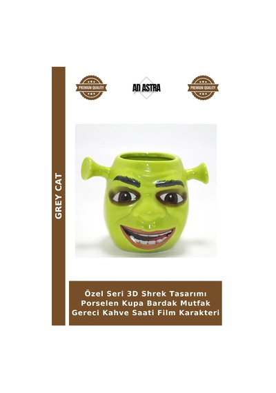 Özel Seri 3d Shrek Tasarımı Porselen Kupa Bardak Mutfak Gereci Kahve Saati Film Karakteri 02-yeşil