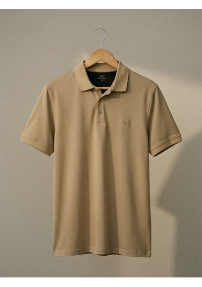 Maccali Erkek Camel Amblemli Basic Polo Yaka Tişört