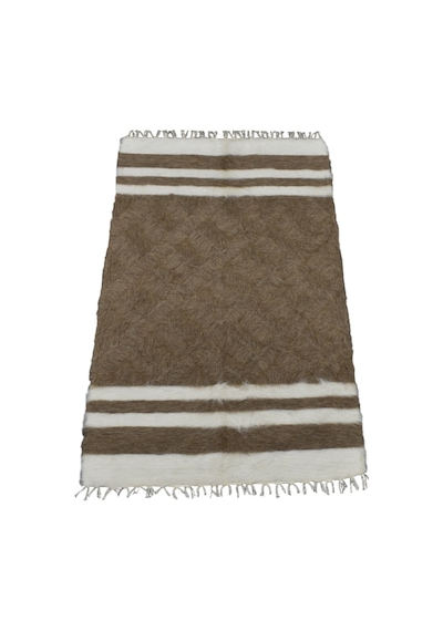 Kilim Antik El Dokuma Yün Çizgili Tiftik Siirt Battaniyesi 0025 - Yeni - Açık Kahverengi