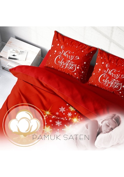 Monohome Yılbaşı Süsü Merry Christmas 3D  Çift Kişilik  Nevresim Takımı Kırmızı