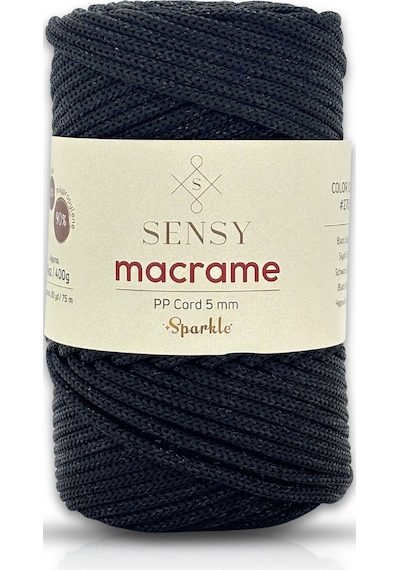 Sensy Simli 5 Mm Polyester Makrome İpi 400 Gr Siyah Supla İp Ve Çanta İpliği