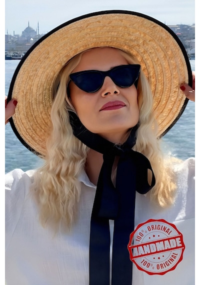 Uniquetrenders Kadın Bosphora Model Kurdeleli Hasır Şapka Geniş Kenarlı Trend Günlük Ve Plaj Şapka Bej