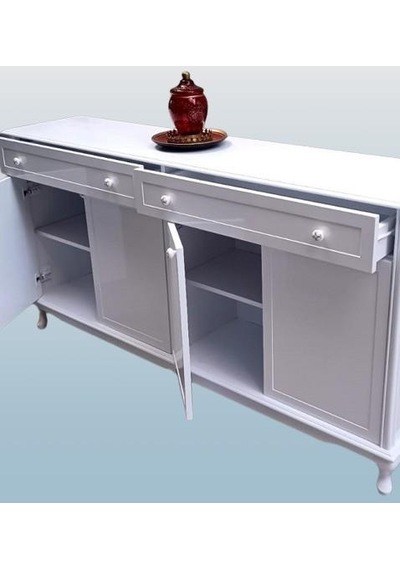Konsol Klasik Model Tv Sehpa 90386 Ahşap Mdf Parlak Beyaz Boya El Yapım
