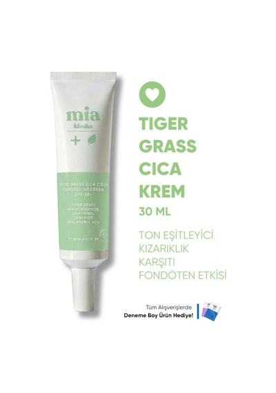 Mia Klinika Tiger Grass Ton Eşitleyici Kızarıklık Karşıtı Cica Krem SPF50+ 30 ML