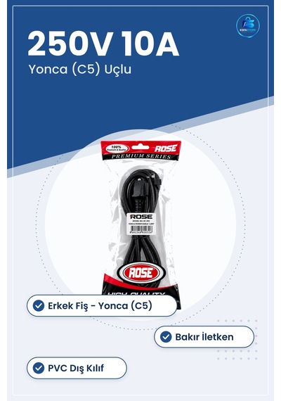 Güç Kablosu Yonca Power 1,5 M Erkek Fiş Notebook Adaptörü Monitör