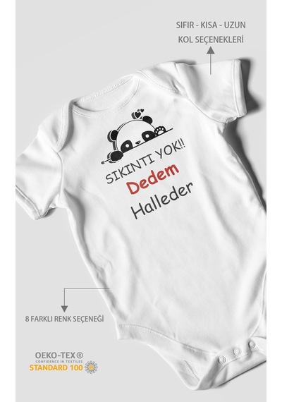Sıkıntı Yok Dedem Halleder Baskılı Bebek Zıbını Çıtçıtlı Body %100 Pamuk Kısa Kol Beyaz