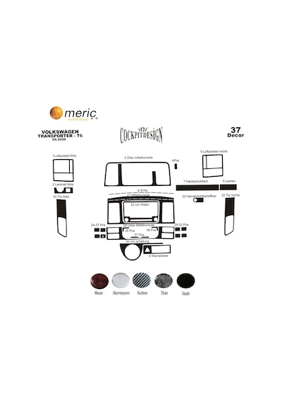 Meriç® Vw Transporter T5 Ön Torpido Kaplama 37 Parça 2009-2014 (530157707)