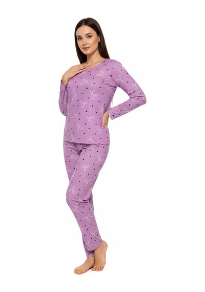 Bisiklet Yaka Süet Pijama Takımı 6007 Lila Mor