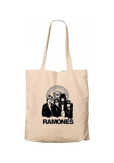 Ramones Logo and Group Krem Kanvas Bez Çanta Krem