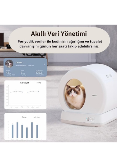 Ubpet C10 Pro Kameralı Akıllı Kedi Tuvaleti App Kontrol Akıllı Sensörler Sessiz Çalışma + Koku