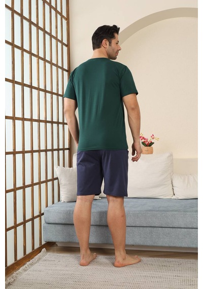 Seboteks %100 Pamuklu Kısa Kollu Cepli Erkek Şortlu Pijama Takımı 2015 Haki