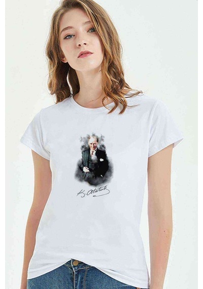 Ulu Önder Mustafa Kemal Atatürk Baskılı Beyaz Kadın Tshirt