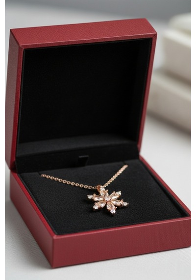 Çekirdekjewelry 925 Ayar Gümüş Şampanya Taşlı Kamelya Çiçeği Kolye Rose