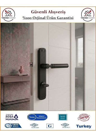 Grossavm Parçalı Aynalı Wc Banyo Kapı Kolu - Mat Siyah - Wc Sağ