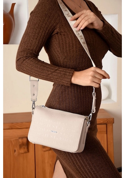 Just Polo Kadın Kabartma Baskılı El Ve Omuz Çantası Shopper Ekru