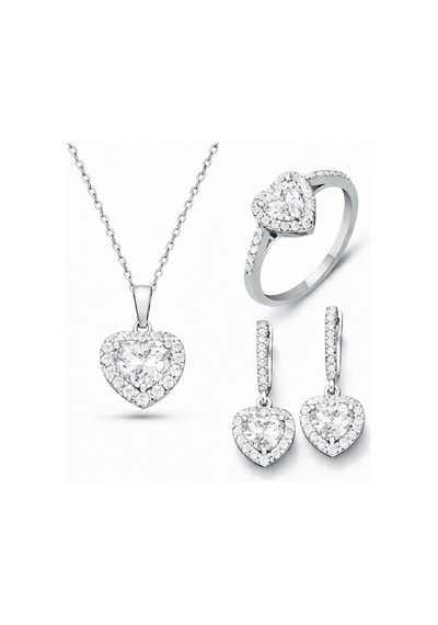 Gümüş Beyaz Taşlı Kalpli Kadın Set - St11004407 - Name: 13 Açık Gold