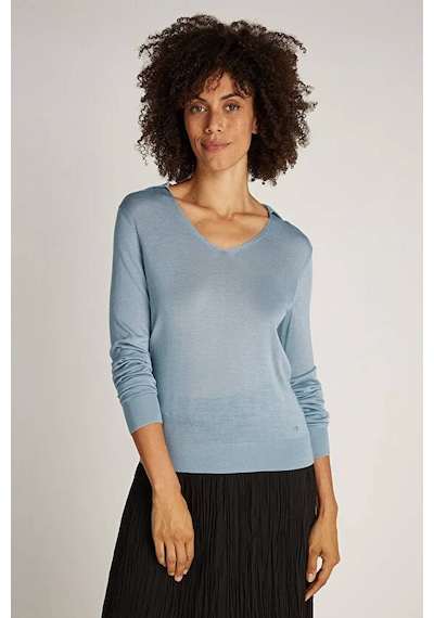 Calvin Klein V Yaka Standart Düz Mavi Kazak Kadın K20k208029caz Mavi