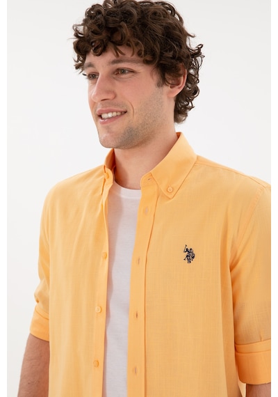 U.S. Polo Assn. Erkek Turuncu Keten Görünümlü Basic Gömlek 50306285-VR202 U.S. Polo Assn. Erkek Turuncu Keten Görünümlü Basic Gömlek 50306285-VR202