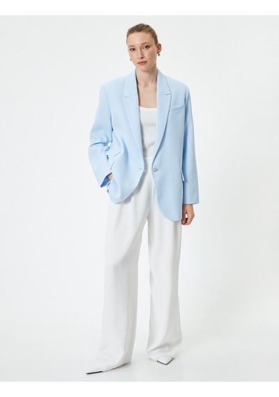 Koton Blazer Ceket Tek Düğmeli Kapaklı Cepli Standart Kesim Mavi 4sak50140uw Mavi