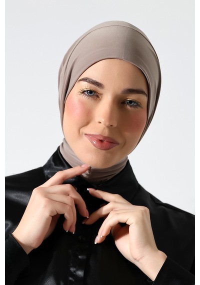 Kadın Çıtçıtlı Bağlamalı Tesettür Hazır Pratik Şal Vizon