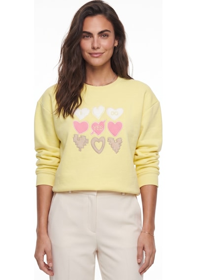 Onloox Kadın Limon Sarısı Limon Sarısı Pamuklu Bisiklet Yaka Şardonlu Üç İplik Kalp Nakışlı Detaylı Sweatshirt M Onloox Kadın Limon Sarısı Limon Sarısı Pamuklu Bisiklet Yaka Şardonlu Üç İplik Kalp Nakışlı Detaylı Sweatshirt M