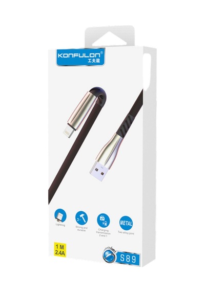 Konfulon S89 Metal Uçlu Lightning Kablo Apple Uyumlu iPhone 1m 2.4a - Kırmızı