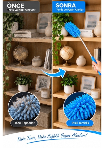 Mikrofiber Makarna Mop Toz Alma Paspası Tüy Toplayıcı Çok Amaçlı Temizlik Mopu