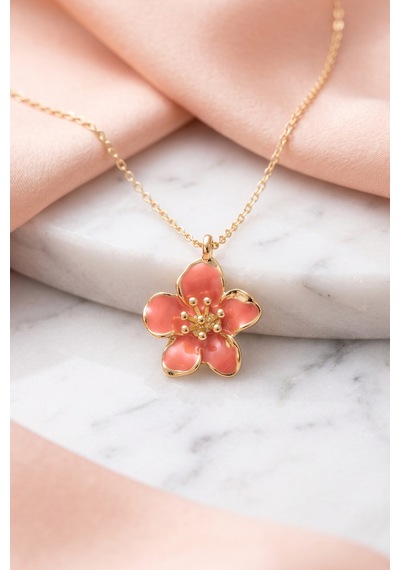 Turuncu Mineli Sakura Kolye 45 Cm Çok renkli