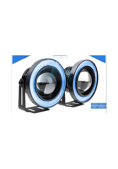 Eraks Car Accesories 89 MM Buz Mavi Ice Blue Mercekli Angel Led Metal Gövde Halkalı Sis Far