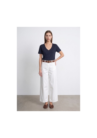 Dilvin 32847 Lyocell Karışımlı V Yaka T-shirt-k.lacivert-16457