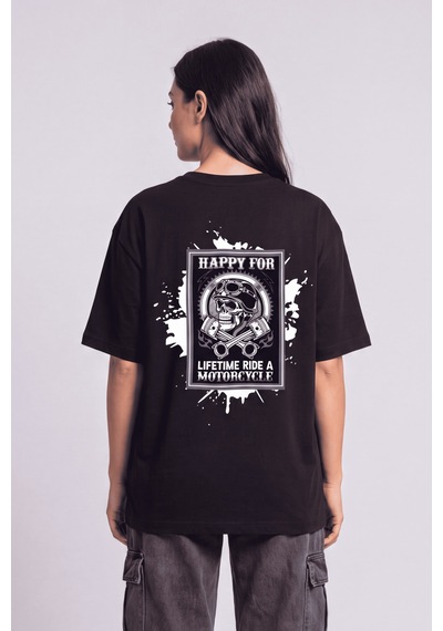 Black Nova Oversize Baskılı Unisex %100 Pamuk T-shirt Splash Head Siyah