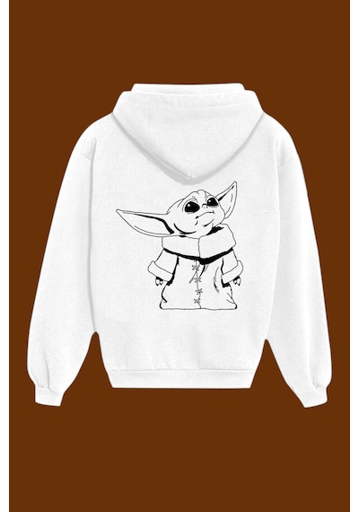 Tarzsokak Unisex Beyaz Baby Yoda Sırt Baskılı Sweatshirt