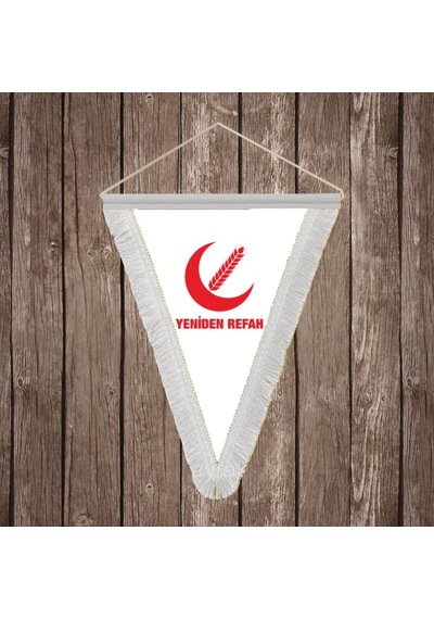 Yeniden Refah Partisi Beyaz Saçaklı Üçgen Flama Bayrak Hatıra Flama Diğer