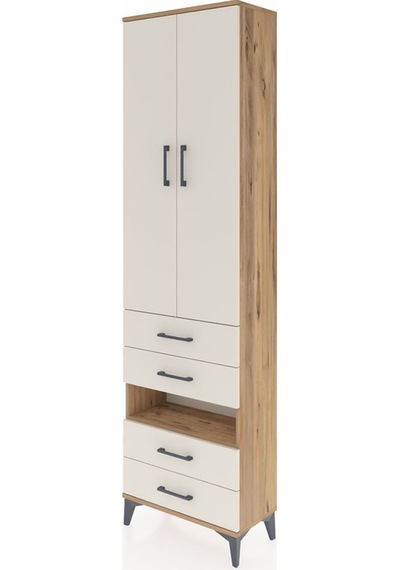 Arges Dolap 4 Raflı 4 Çekmeceli 2 Kapaklı 60x30x221 Çam-aytaşı Atlas Çam