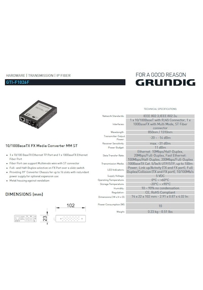 Transmission-10/100b Tx-100b Fx Media Converter St,mm,2km