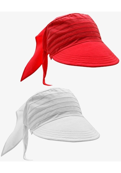 Külah Kadın Bağlamalı Siperli Eşarp Bandana Plaj Şapkası 2li Paket Kırmızı/beyaz - Kırmızı