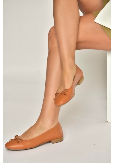 Fox Shoes Y398224203 Taba Hakiki Deri Kadın Babet Taba