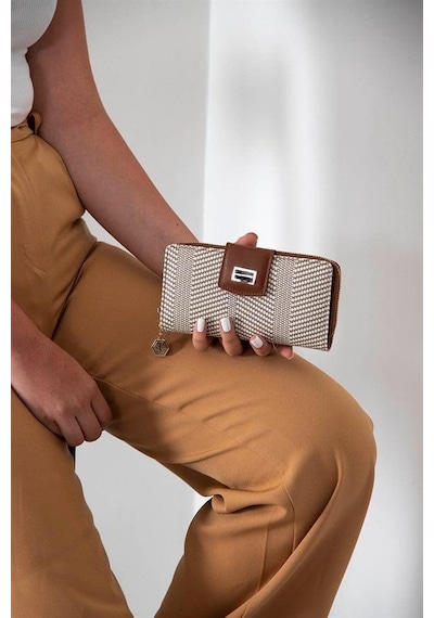 Silver Polo Sp928 Kadın Cüzdan & Kartlık Hasır Bej-taba