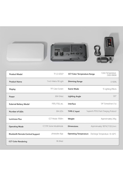 Photoolex Matrix 7 Rgb 7 İnç 36w Profesyonel Video Fotoğraf Ve Canlı Yayın Led Panel Işık - Ls-174-01
