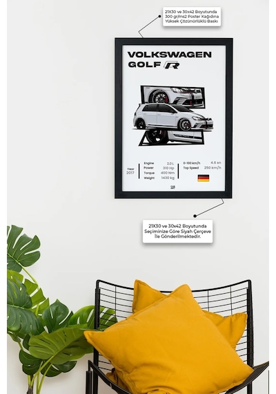 Volkswagen Golf R Siyah Çerçeveli Tablo Poster