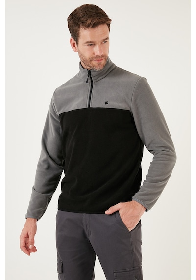 Buratti Regular Fit Anti-Pilling Tüylenme Yapmayan Dik Yaka Kışlık Şardonlu Erkek Polar 5906016 Gri-Siyah