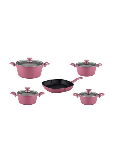 9 Parça Granit Set Cam Kapak - Mürdüm Mürdüm