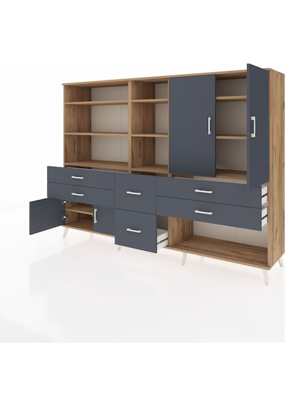Hyperion Dolap 10 Raflı 6 Çekmeceli 4 Kapaklı 220x44x163 Çam-antr Çam-antrasit