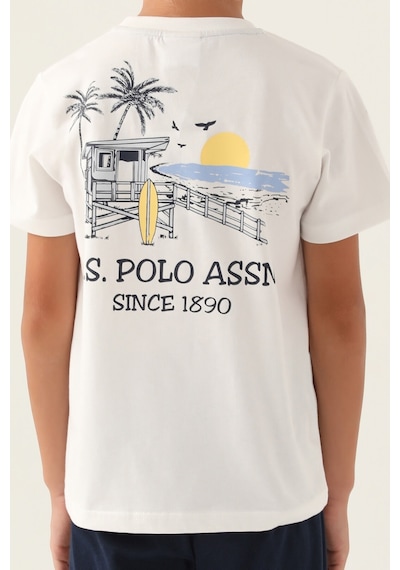 U.S. Polo Assn. Lisanslı Palm Tree Krem Erkek Çocuk Pijama Takımı 5274-43181 Krem