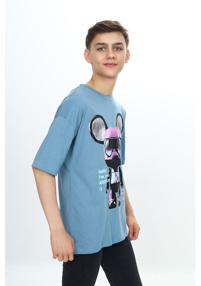 Toontoy Kids Toontoy Erkek Çocuk Robot Baskılı Tişört Mavi