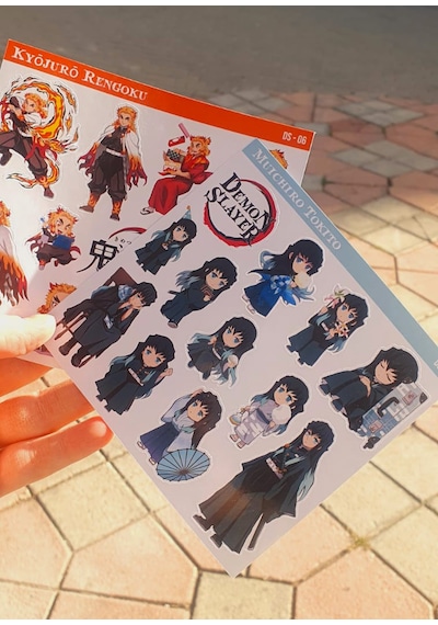 Rengoku-senjuro- Muichiro- Tokito -demon Slayer-2li Çıkartma-etiket-süsleme-