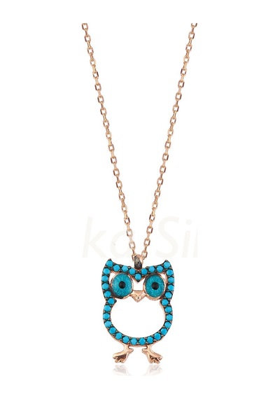 Kuyumcudukkani Firuze Taşlı "baykuş" Figürlü Kolye-20628-r-blu Rose Gold