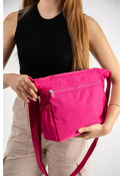 Baginn Kadın Postacı Çanta Hafif Klinkır Kumaş Çok Cepli Çapraz Askılı Omuz Çantası 28 24 Cm Günlük Çanta Pembe
