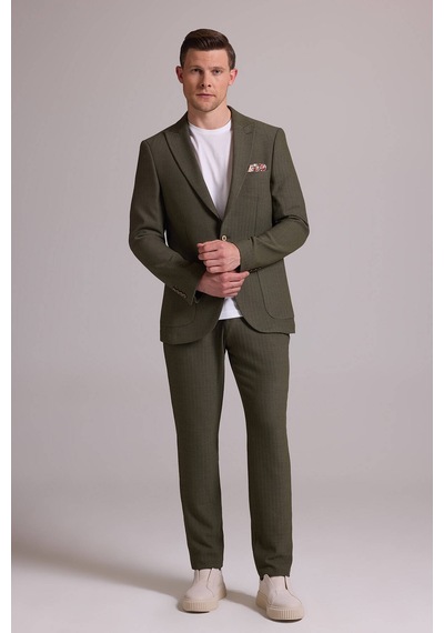 Erkek Yeşil Slim Fit Sivri Yaka Takım Elbise